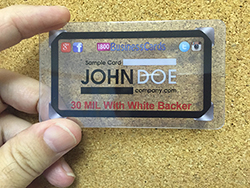 clear plastic business card with white