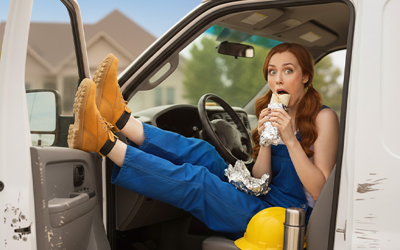Rudy the Roofer having lunch