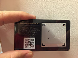 black camera lens plastic business card back