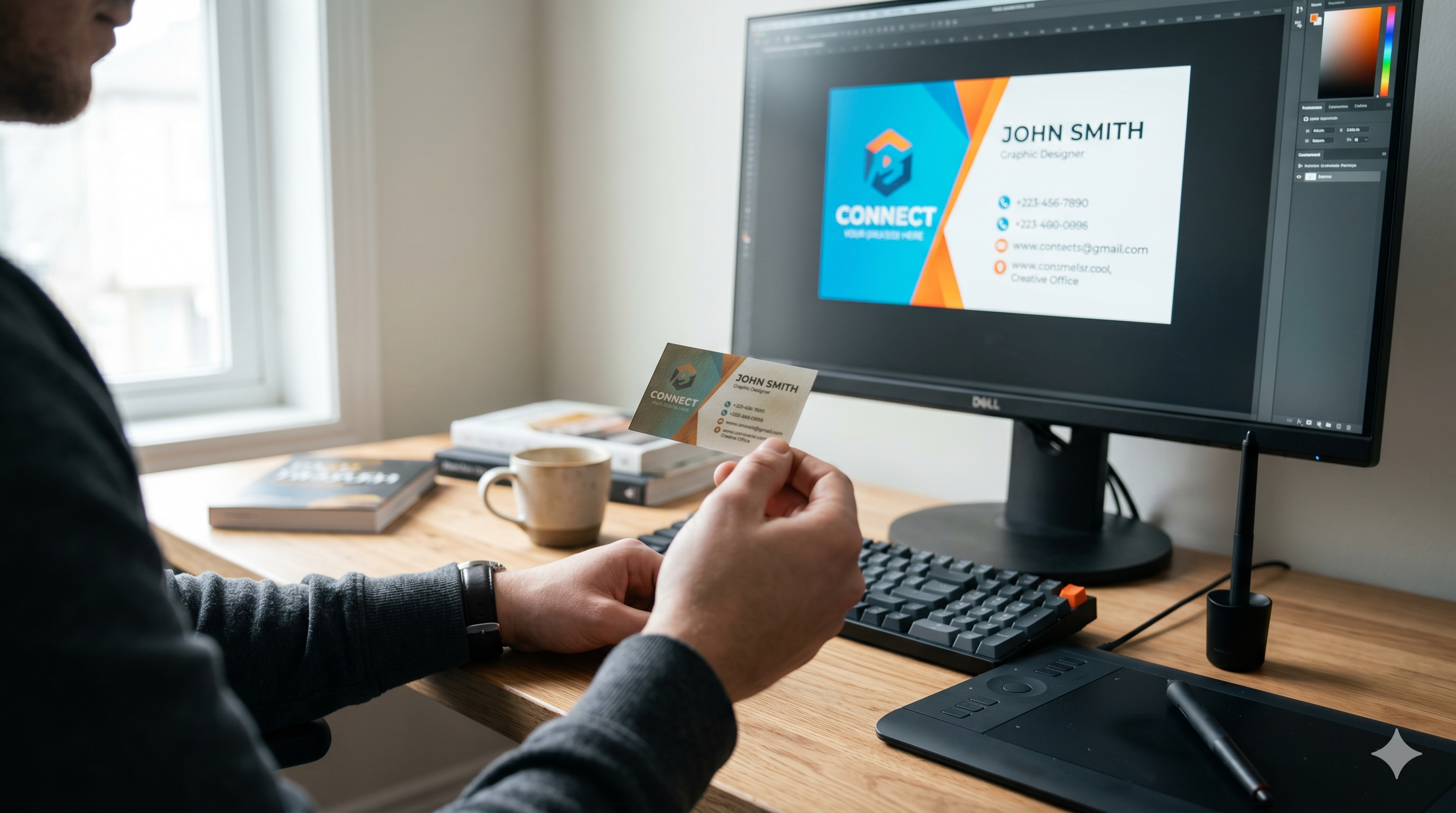 Graphic designer reviewing distorted AI-generated graphics on print material