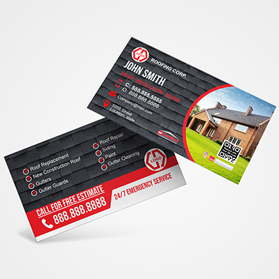 Professional roofing business cards with QR to reviews