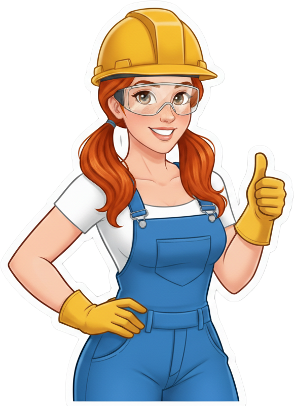 a sticker of Rudy the roofer giving the thumbs up