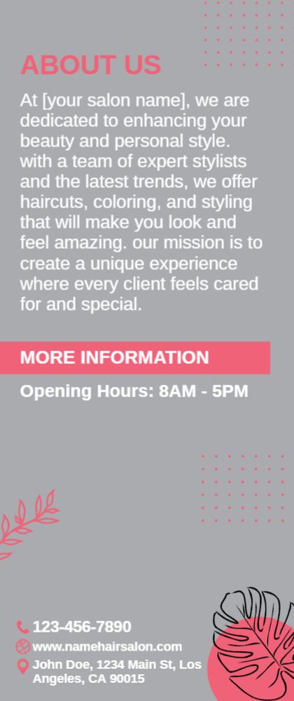 Hair Salon Rack Card 4 3.5x8.5