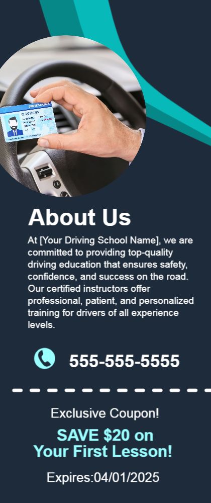 Driving Schools Rack Card 5 3.5x8.5