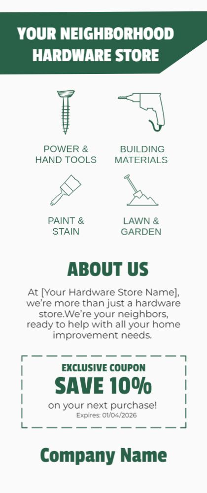 Hardware Store Rack Card 5 3.5x8.5