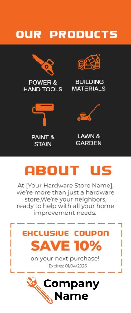 Hardware Store Rack Card 4 3.5x8.5