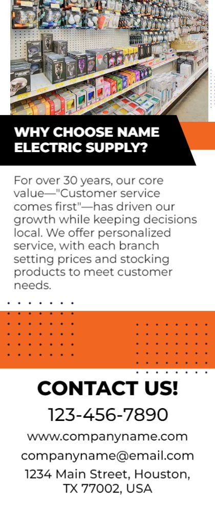 Electrical Supplies Rack Card 3 3.5x8.5