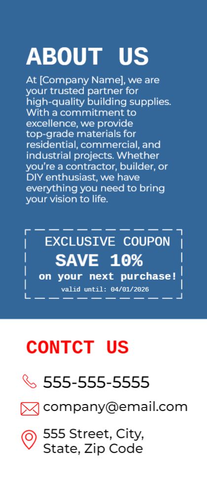 Building Supplies Rack Card 1 3.5x8.5