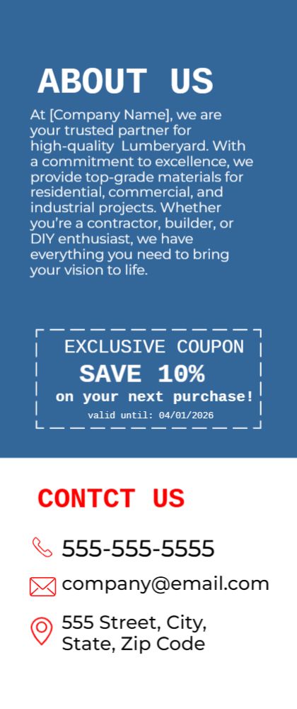 Lumberyard Rack Card 1 3.5x8.5