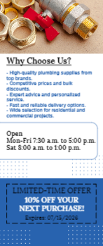 Plumbing Supplies Rack Card 1 3.5x8.5