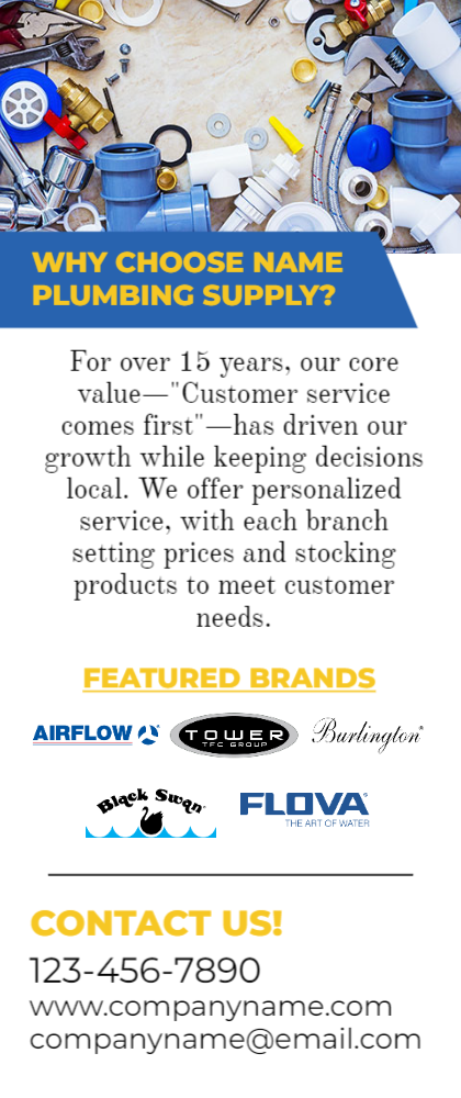 Plumbing Supplies Rack Card 5 3.5x8.5