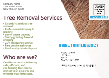 Tree Removal Mailing Postcard 3 5x7